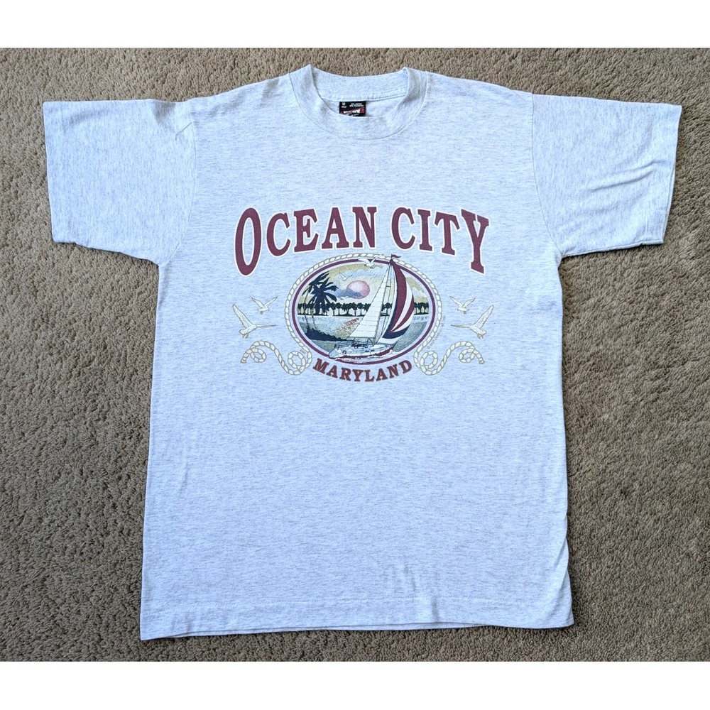 Vintage Ocean City Maryland Shirt Mens Medium 90s Gray Single Stitch‎